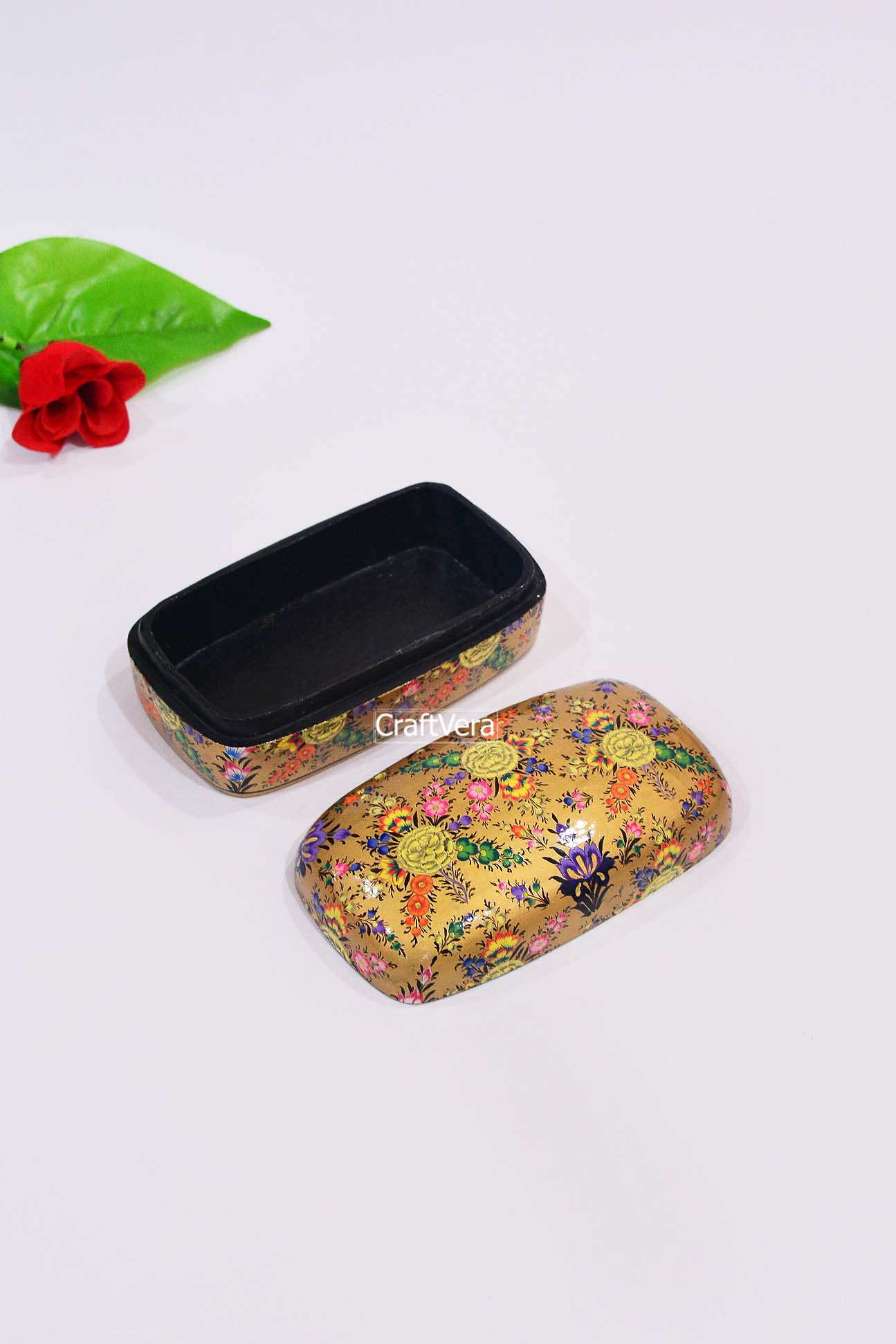 Kashmiri Art Fine Utility Box Golden Multi Floral